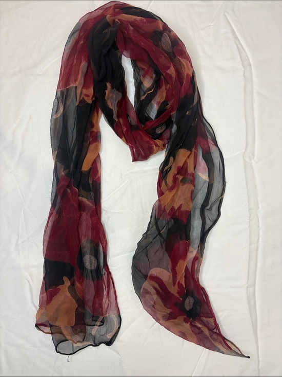 Accessories - Women's Sheer Floral Scarf - Burgundy, Black & Tan